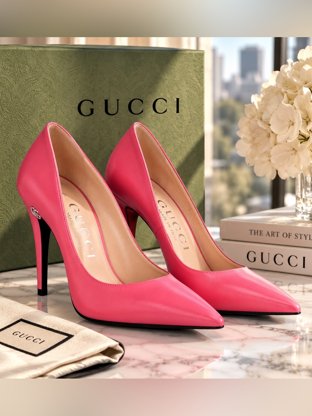 Gucci Magenta Pink Leather Pointed Toe Stiletto Pumps 34.5 EU / US 4.5